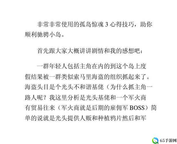 《孤岛惊魂3》战术配置攻略心得